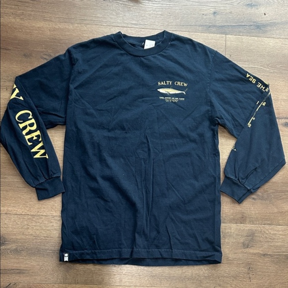 Salty Crew Black Long Sleeve Tee with Gold Logos ! Medium